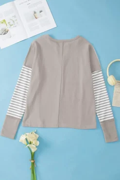 New Dear-Lover Leopard Striped Patch Thumbhole Sleeve Top White