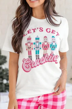 Discount Dear-Lover Lets Get Cracking Print Christmas Crewneck T Shirt White
