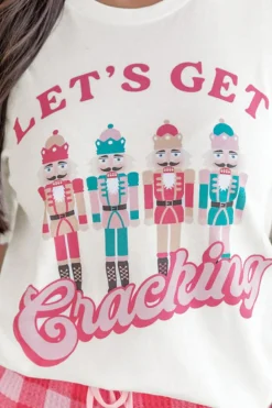 Discount Dear-Lover Lets Get Cracking Print Christmas Crewneck T Shirt White