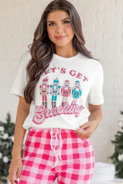 Discount Dear-Lover Lets Get Cracking Print Christmas Crewneck T Shirt White
