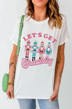 Discount Dear-Lover Lets Get Cracking Print Christmas Crewneck T Shirt White