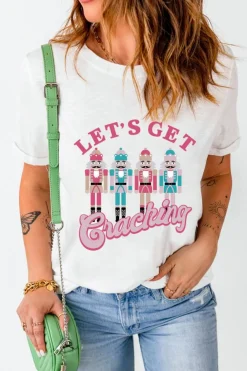 Discount Dear-Lover Lets Get Cracking Print Christmas Crewneck T Shirt White