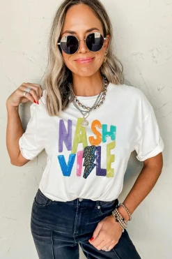 Outlet Dear-Lover Lightening NASHVILLE Graphic Crewneck T Shirt White
