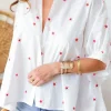 Online Dear-Lover Little Stars Printed Loose Half Sleeve Loose Shirt White