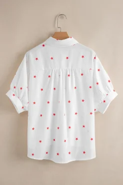Online Dear-Lover Little Stars Printed Loose Half Sleeve Loose Shirt White