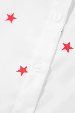 Online Dear-Lover Little Stars Printed Loose Half Sleeve Loose Shirt White
