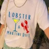 Sale Dear-Lover LOBSTER MARTINI DIET Cocktail & Crawfish Print T Shirt White