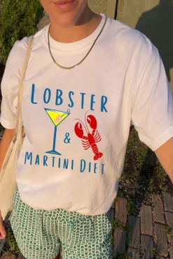 Sale Dear-Lover LOBSTER MARTINI DIET Cocktail & Crawfish Print T Shirt White