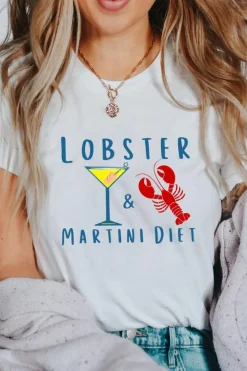 Sale Dear-Lover LOBSTER MARTINI DIET Cocktail & Crawfish Print T Shirt White