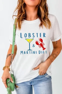 Sale Dear-Lover LOBSTER MARTINI DIET Cocktail & Crawfish Print T Shirt White