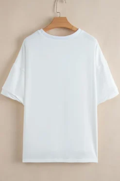 Discount Dear-Lover Loose Half Sleeve Hi Low Hem T Shirt White