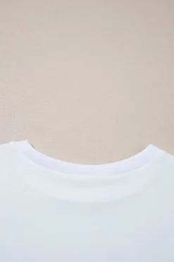 Discount Dear-Lover Loose Half Sleeve Hi Low Hem T Shirt White