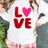 Clearance Dear-Lover LOVE Chenille Embroidered Cable Knit Pullover Sweatshirt White