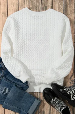 Clearance Dear-Lover LOVE Chenille Embroidered Cable Knit Pullover Sweatshirt White