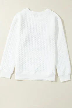 Clearance Dear-Lover LOVE Chenille Embroidered Cable Knit Pullover Sweatshirt White