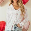 Outlet Dear-Lover Love Heart Print Drop Shoulder Puff Sleeve Shirt White