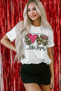Clearance Dear-Lover LOVE Like Jesus Graphic Crew Neck Tee White