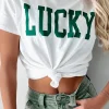 New Dear-Lover LUCKY Printed Round Neck St Patricks T Shirt White