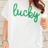 New Dear-Lover Lucky Tinsel Graphic St Patrick Fashion Tee White
