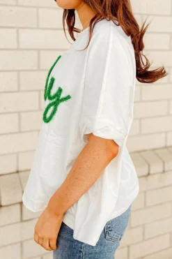New Dear-Lover Lucky Tinsel Graphic St Patrick Fashion Tee White