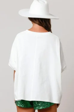 New Dear-Lover Lucky Tinsel Graphic St Patrick Fashion Tee White