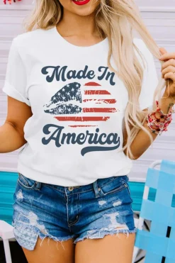 Clearance Dear-Lover Made in America Lip Printed O Neck T Shirt White