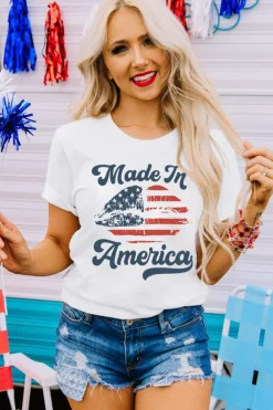 Clearance Dear-Lover Made in America Lip Printed O Neck T Shirt White