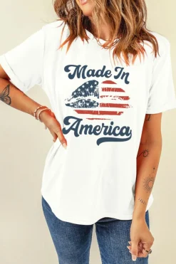 Clearance Dear-Lover Made in America Lip Printed O Neck T Shirt White