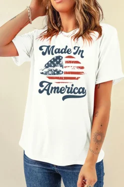 Clearance Dear-Lover Made in America Lip Printed O Neck T Shirt White