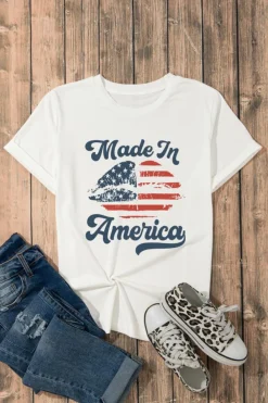 Clearance Dear-Lover Made in America Lip Printed O Neck T Shirt White