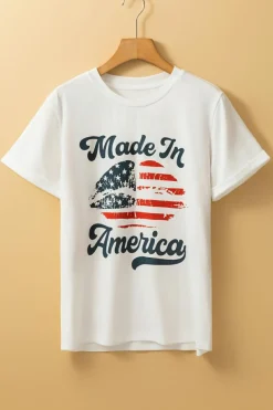 Clearance Dear-Lover Made in America Lip Printed O Neck T Shirt White
