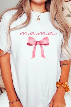 Fashion Dear-Lover MAMA Bowknot Graphic Crewneck Tee White
