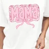 Fashion Dear-Lover MaMa Bowknot Graphic Crewneck Mothers Day T Shirt White