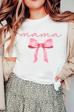 Fashion Dear-Lover MAMA Bowknot Graphic Crewneck Tee White