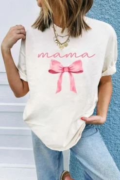 Fashion Dear-Lover MAMA Bowknot Graphic Crewneck Tee White
