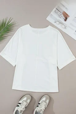 Fashion Dear-Lover MAMA Chenille Patched Crew Neck T Shirt White