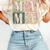 Discount Dear-Lover MAMA Floral Block Graphic Casual T Shirt White