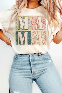 Discount Dear-Lover MAMA Floral Block Graphic Casual T Shirt White