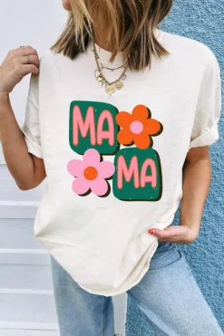 Discount Dear-Lover MAMA Flower Graphic Crewneck Tee White