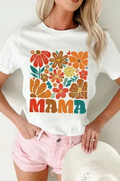 Best Dear-Lover MAMA Flower Graphic Crewneck Tee White
