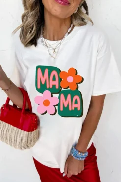 Discount Dear-Lover MAMA Flower Graphic Crewneck Tee White
