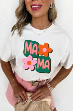 Discount Dear-Lover MAMA Flower Graphic Crewneck Tee White