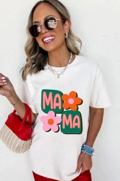 Discount Dear-Lover MAMA Flower Graphic Crewneck Tee White