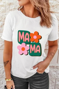 Discount Dear-Lover MAMA Flower Graphic Crewneck Tee White