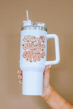 Clearance Dear-Lover mama Flower Leopard Print Stainless Steel Insulate Cup 40oz White