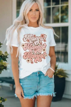 Outlet Dear-Lover Mama Flower Leopard Graphic Tee White