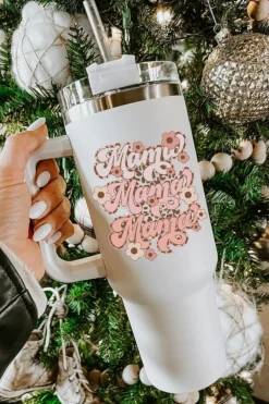 Clearance Dear-Lover mama Flower Leopard Print Stainless Steel Insulate Cup 40oz White