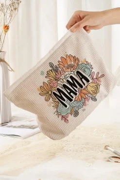 New Dear-Lover MAMA Flower Print Corduroy Large Cosmetic Bag White