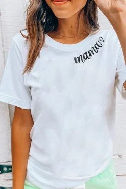 New Dear-Lover mama Heart Embroidered Crew Neck T Shirt White