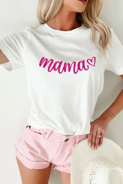 Online Dear-Lover mama Heart Embroidered Mothers Day T Shirt White